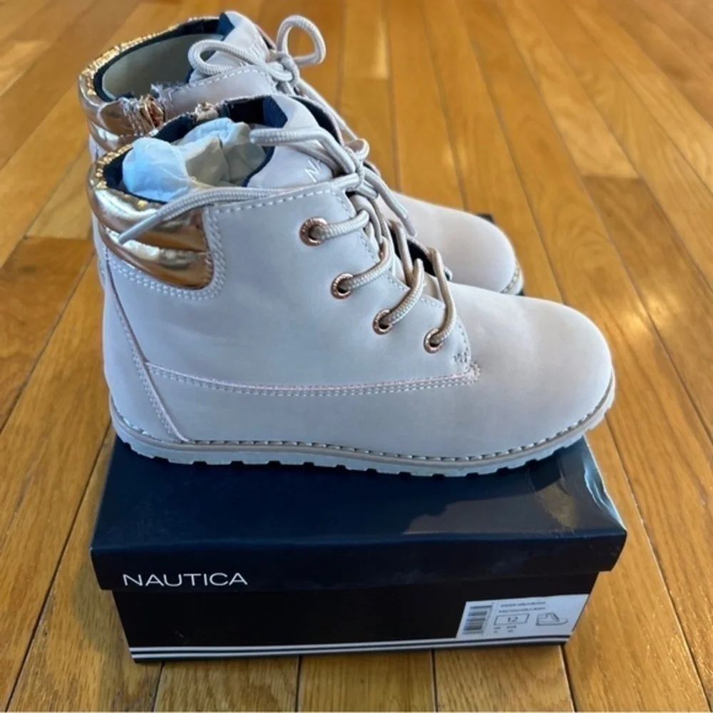 New NWT Nautica Daven Boots Zip Side Pink Blush & Gold Toddler Girls Size 12